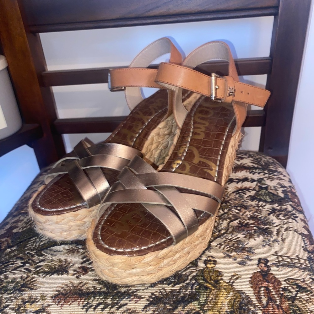 Sam Edelman Darlene Wedge Sandals 8.5 Metallic Gold Espadrille Braided Platform - Picture 8 of 16